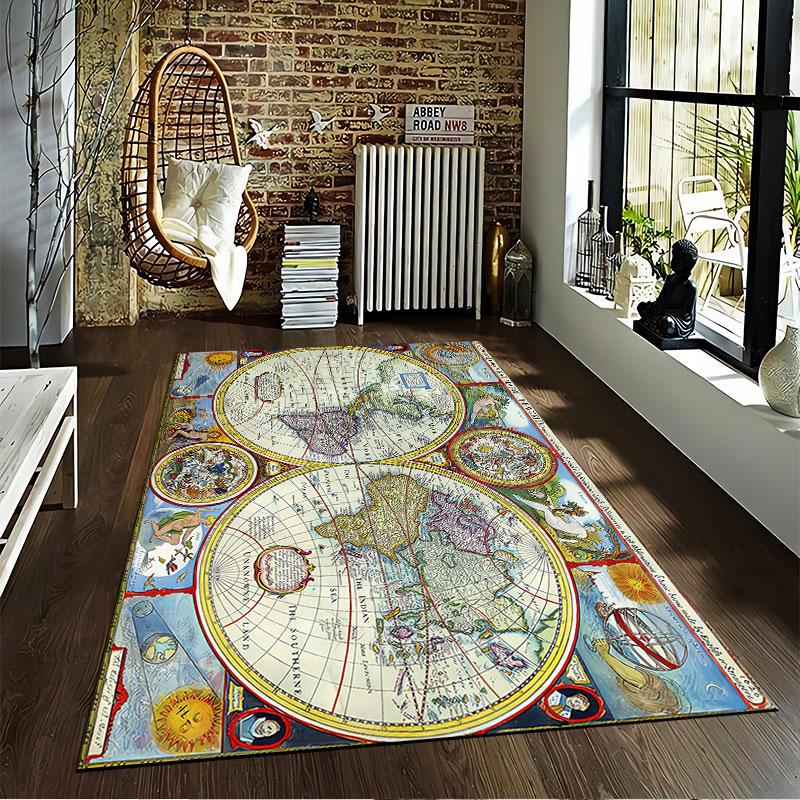 Vintage World Map Carpet suitable as a non-slip mat for the living room or bedroom sofa