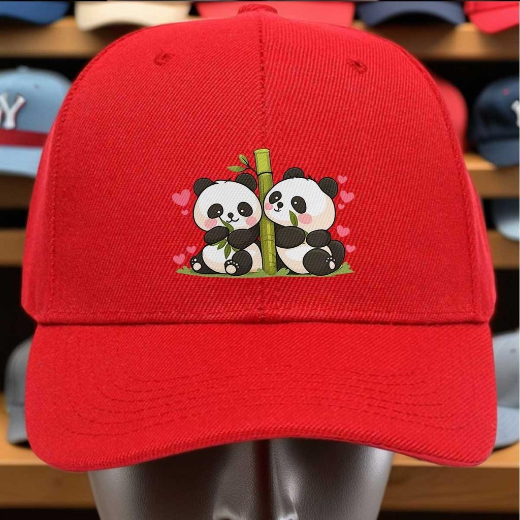 Cute Panda Couple Bamboo Hearts Baseball Cap Polyester Casual Adjustable Adult Hat