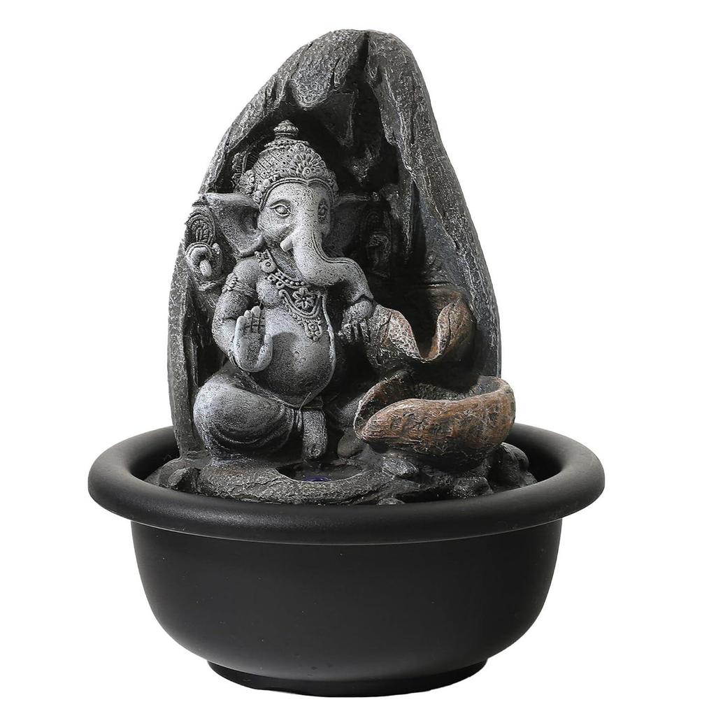 Polyresin Ganesh Fountain For Home Decor With LED Lights | Waterfall Fountain for Gifting | Showpiece Decoration Item