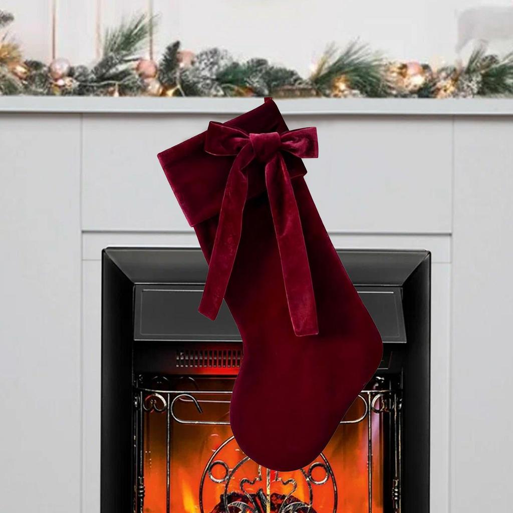 Christmas Stockings Holiday Decorations Holiday Velvet Bow Stocking For Christmas Tree Family Party Fireplace Pendant 25x48cm