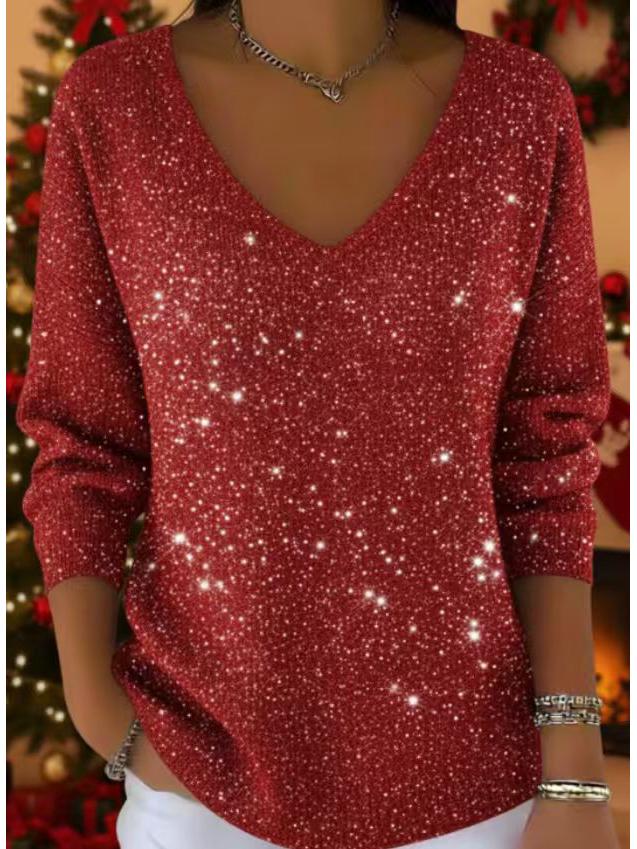 

Women s 2025 V-neck Long Sleeve Starry Sky Dot Print T-shirt XL
