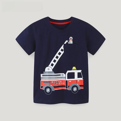 Maglietta girocollo in cotone con motivo cartoon per ragazzi - Stile europeo e americano, maniche corte, abbigliamento estivo casual per bambini