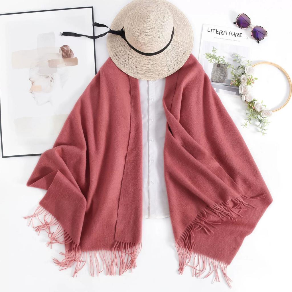 Autumn and Winter Solid Color 100% Wool Shawl Warm Long Scarf Air-conditioned Thickened Scarves Women Cashmere Scarves