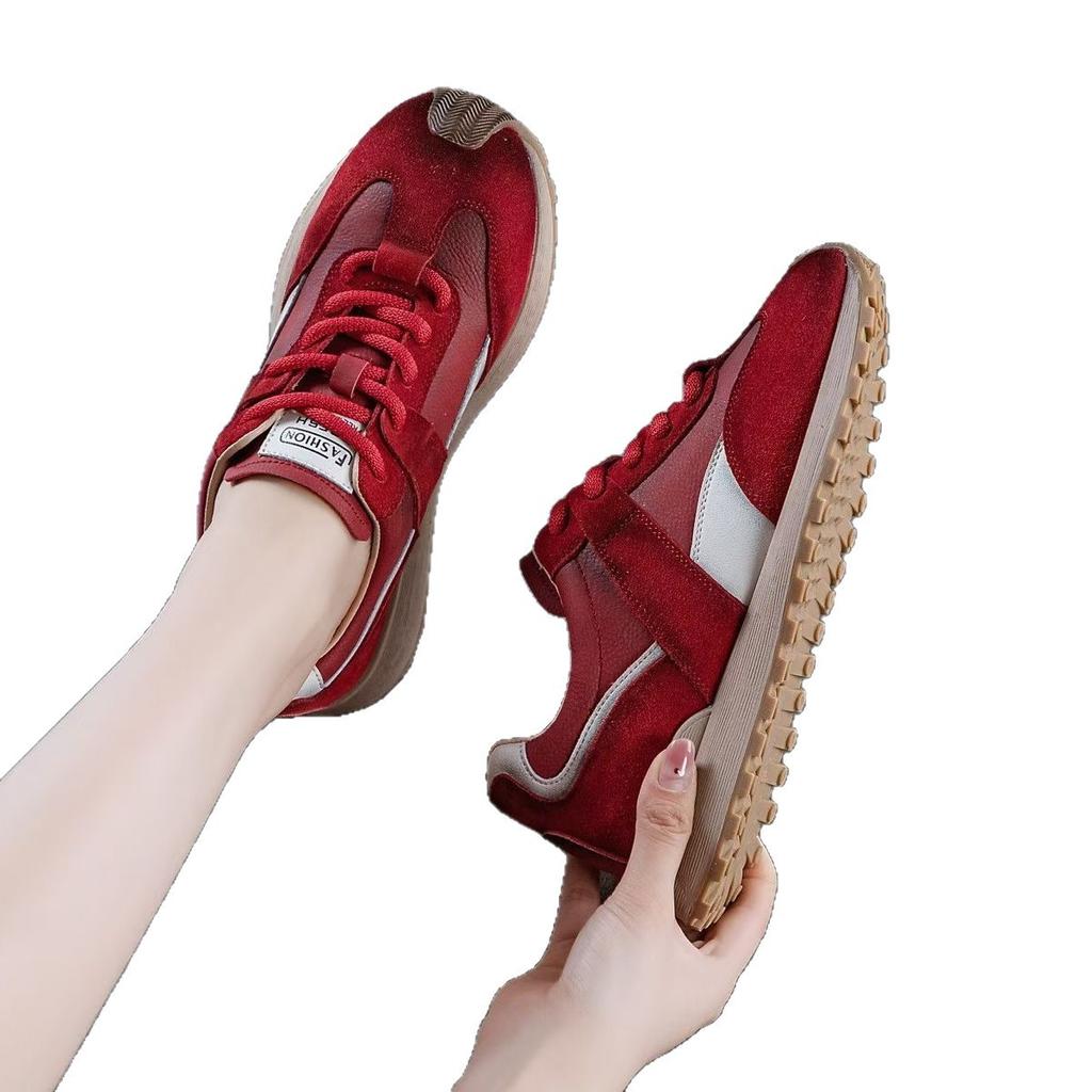 Leather mesh Forrest Gump shoes women's 2025 new autumn breathable retro versatile platform casual sports waffles