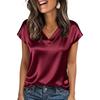 Damska koszulka Wiosna i Lato Jednolity Kolor Biznesowe Top V-neck Casual Luźne Damskie Koszulki Moda Prosty Elegancki Satynowy Biurowy Damski T-shirt