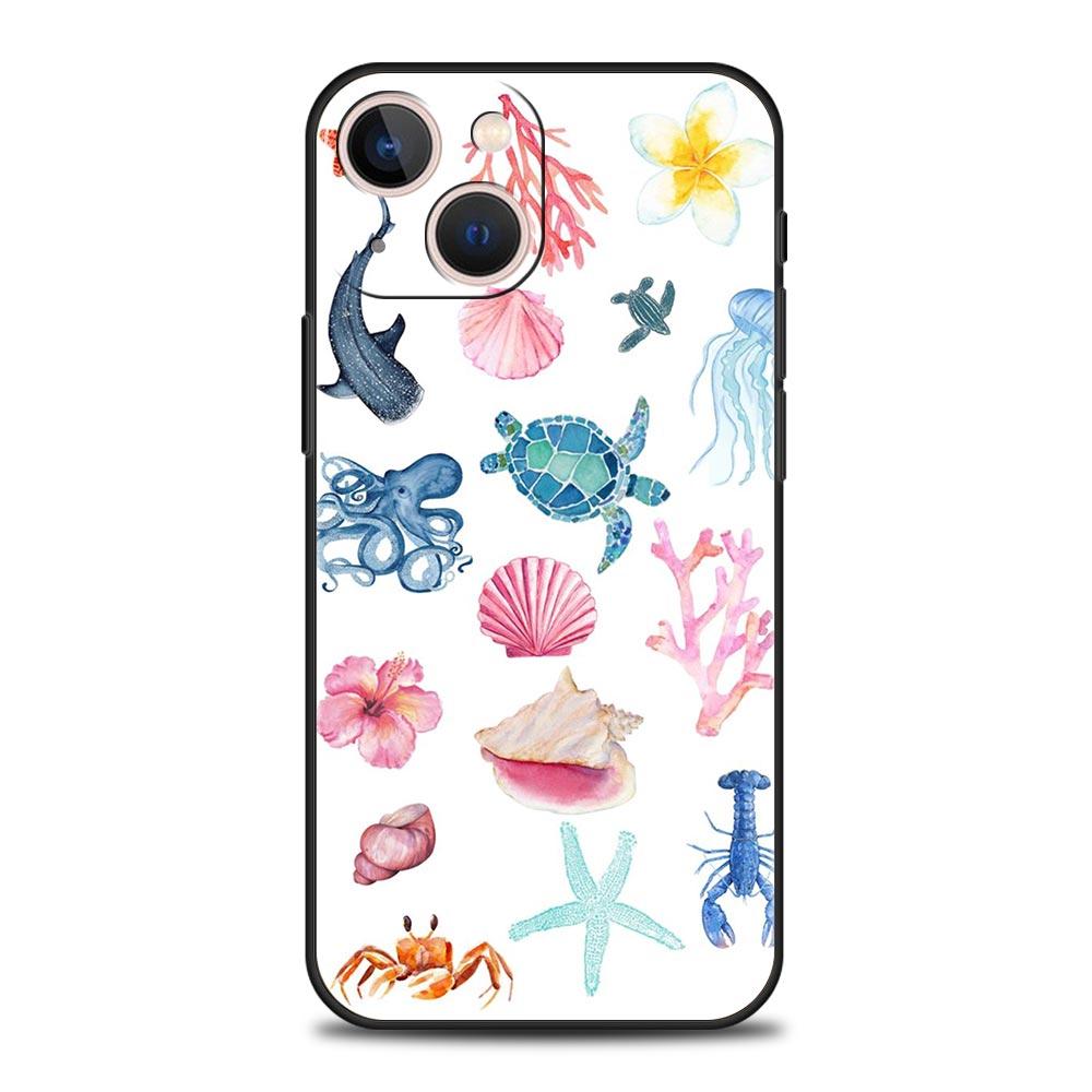 Phone Case For iPhone 17 16e 15 14 13 12 11 Pro Max SE 7 8 Plus Shell iPhone 16 Soft TPU Cover Ocean Life Theme