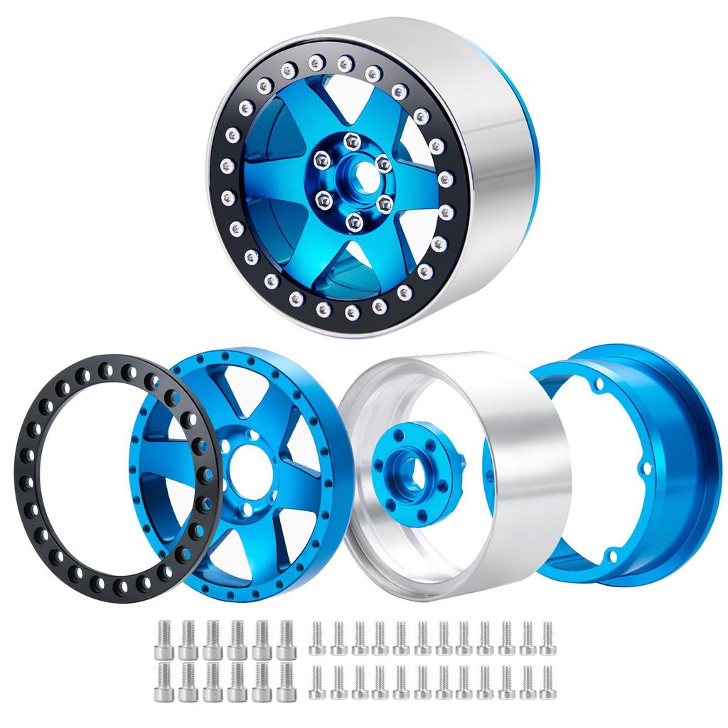 2.2 Felgi do Rock Crawlera RC, Piasty Kół Beadlock Aluminiowe do AXIAL WRAITH 90048 RR10 (Niebieski + Czarny, 4 szt.)