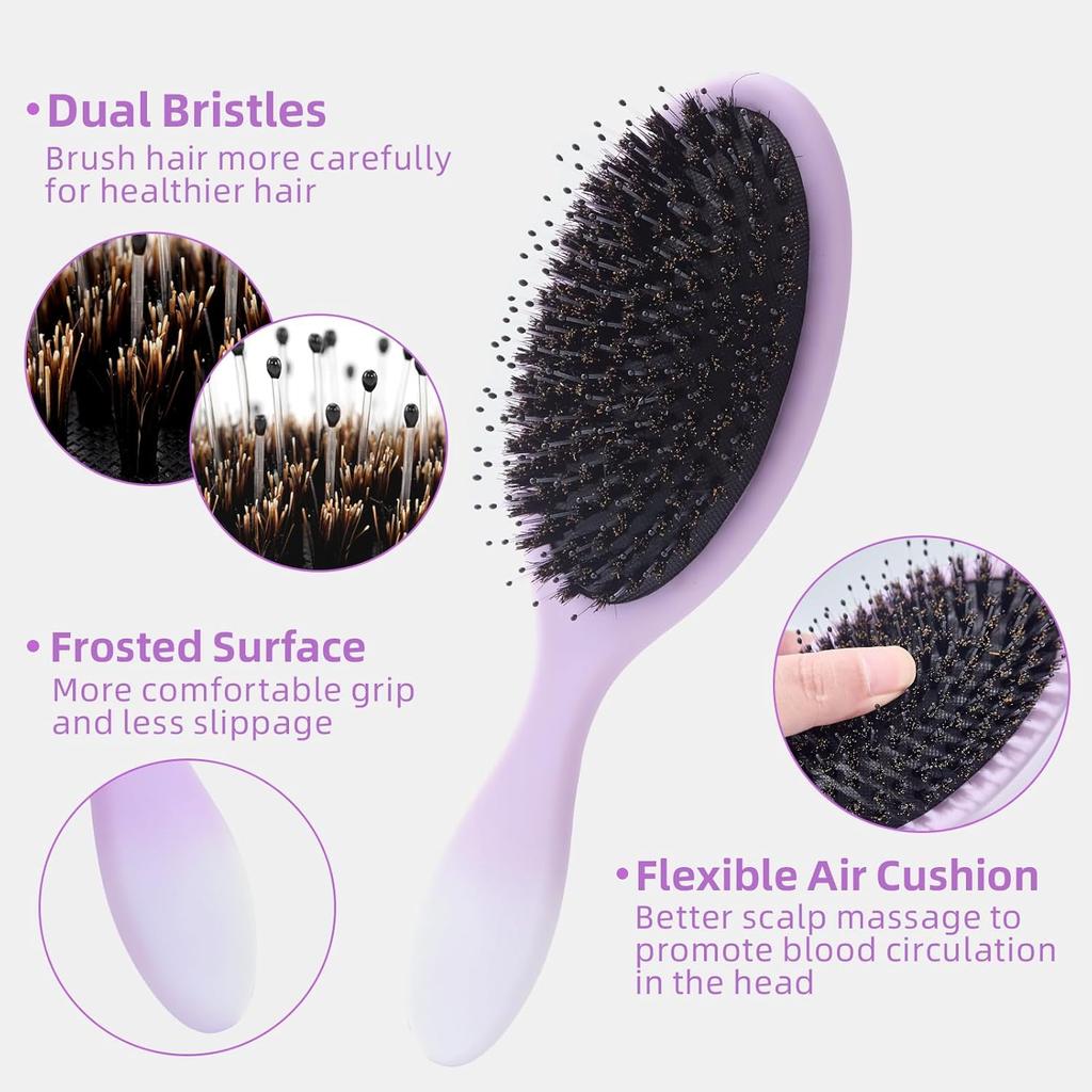 Boar Bristles Hair Brush for Women and Men, Detangling Hair Brush for Smoothing Massage Add Shine, Nylon&Boar Bristles Detangler brush for Hair