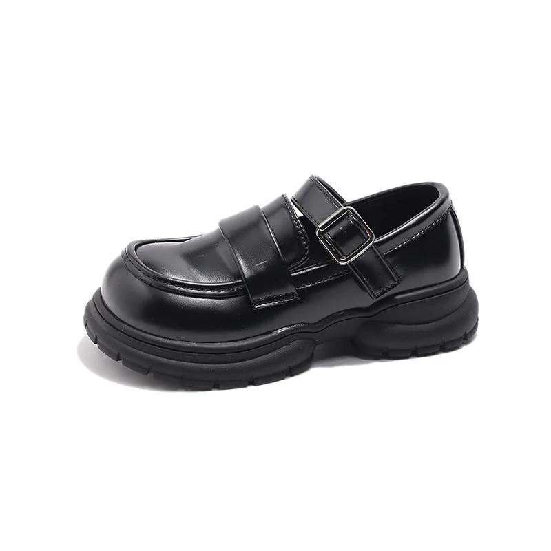 Children's Leather Shoes Thick Bottom Causal Girls Black School Shoes Round-toe Fashion Kids Versatile Princess Mary Jane Shoes
