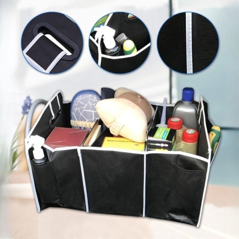 Black Car Trunk Organizer Foldable - Large Capacity Multi-compartments Space-saving Camping Use