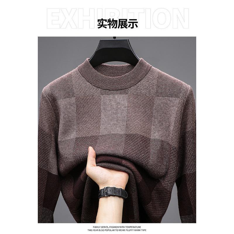 Men Crew Neck Jacquard Pullover Knitted Sweater Casual Bottoming Top For Middle Aged