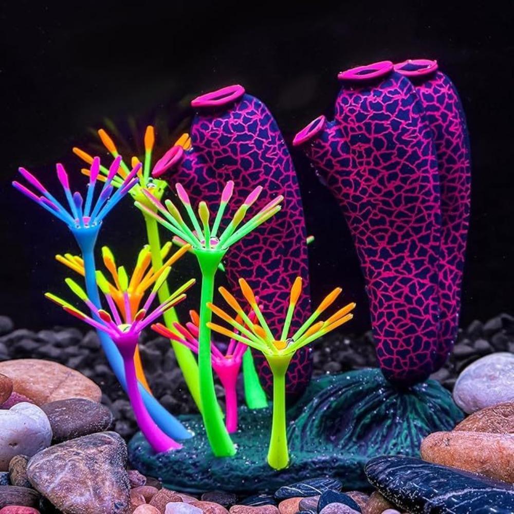 

Realistic Simulation Thumb Coral Ornament Silicone Colorful Luminous Coral Fluorescence Artificial Plants Glowing Coral Aquarium темно-красного