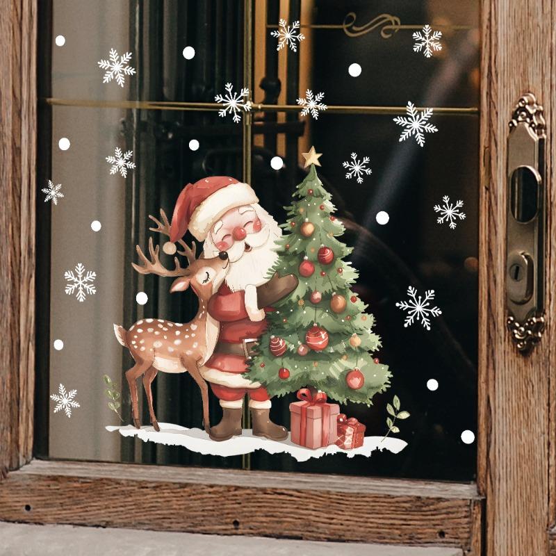 Christmas Home Decoration Stickers Santa Claus Elk Glass Doors and Windows Beautification Window Stickers Happy Holidays