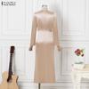 ZANZEA Women Elegant Stand Collar Casual Long Sleeve Satin Long Dress