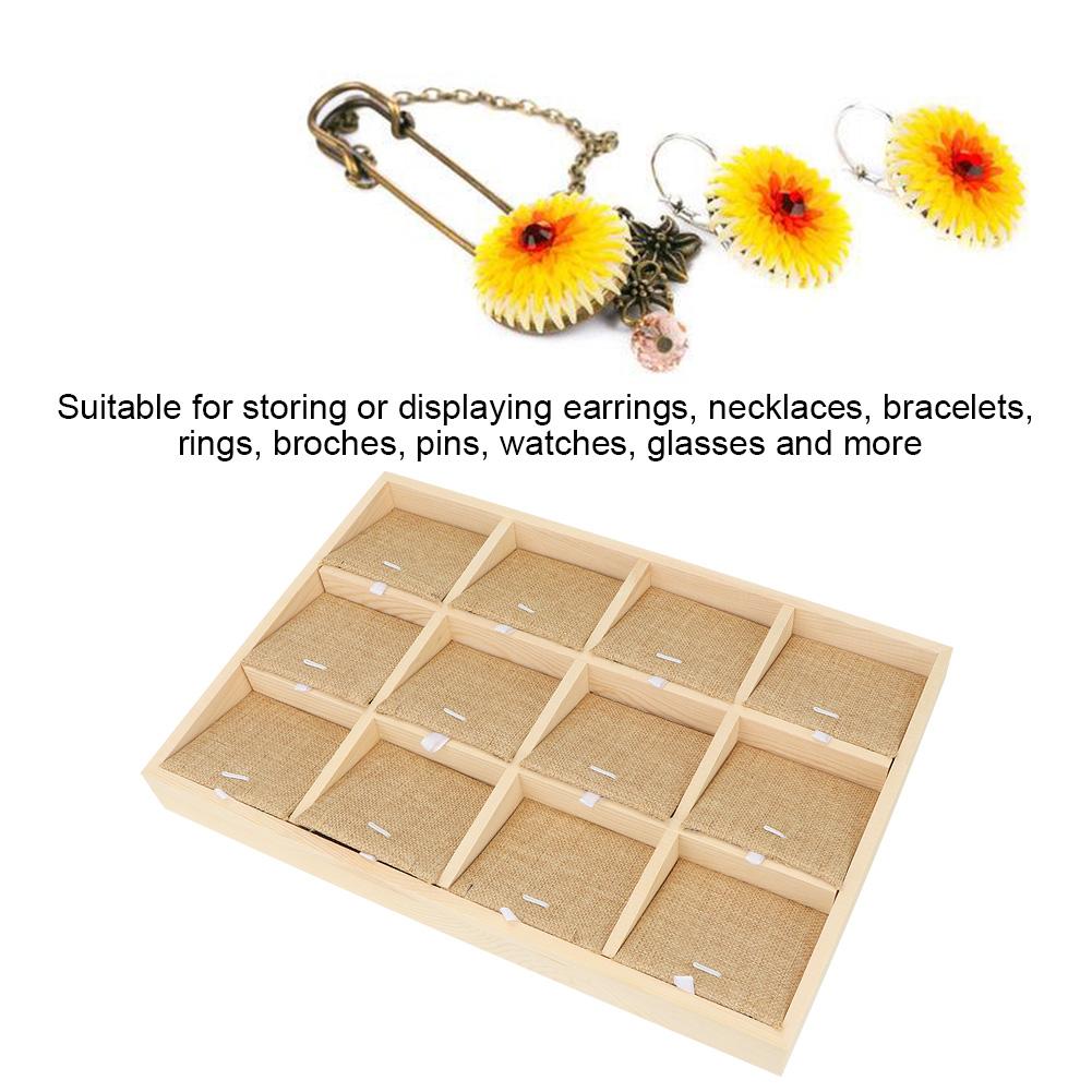 Wooden   Jewelry Display Tray Showcase Storage Case For Ear  Bangle Necklace (12 Slots)