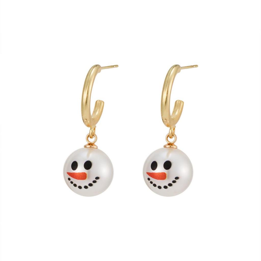 Charming Rhinestone Snowman & Pearl Snowflake Stud Earrings