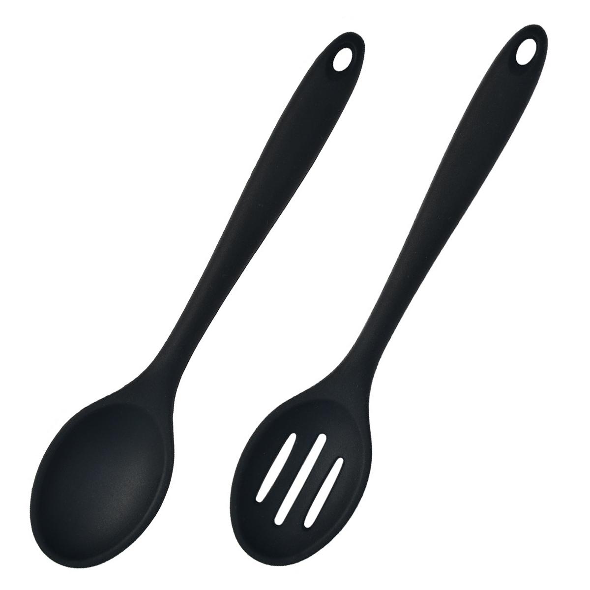 

2 шт. силиконовая ложка столовая посуда набор интегрированная суповая ложка салатная ложка набор термостойкая кухонная утварь для приготовления пищи чёрный