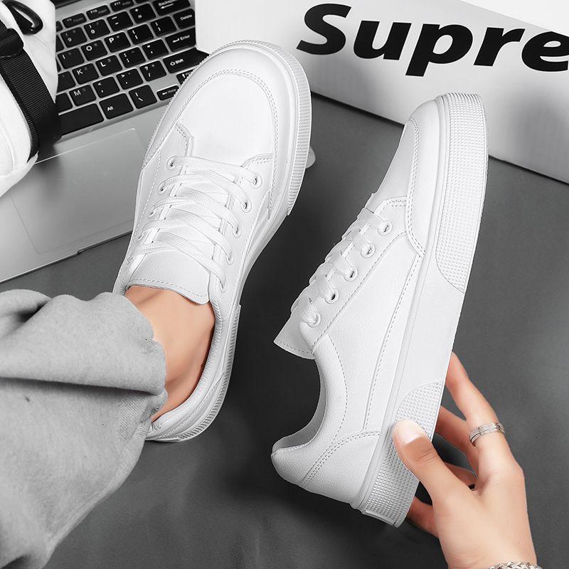 Men's shoes autumn Korean version of student sports leisure flat baseplate shoes, teenagers one pedal leather surface waterproof little white leathe