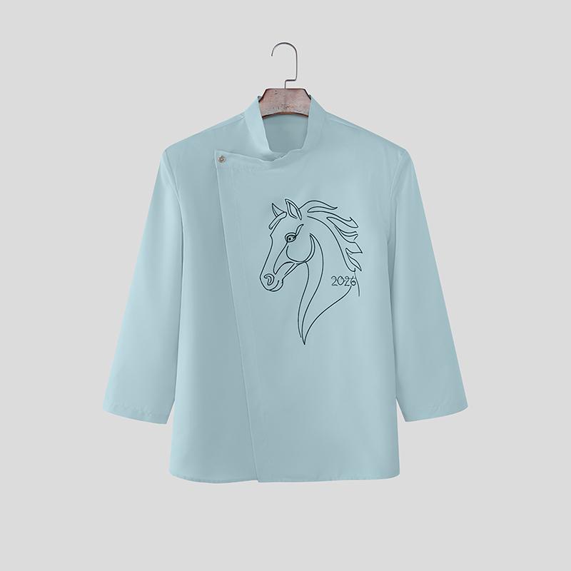 INCERUN Zomer Mannen Kraag 3/4 Mouw Knopen aan de Zijkant Print Casual Overhemden Tops