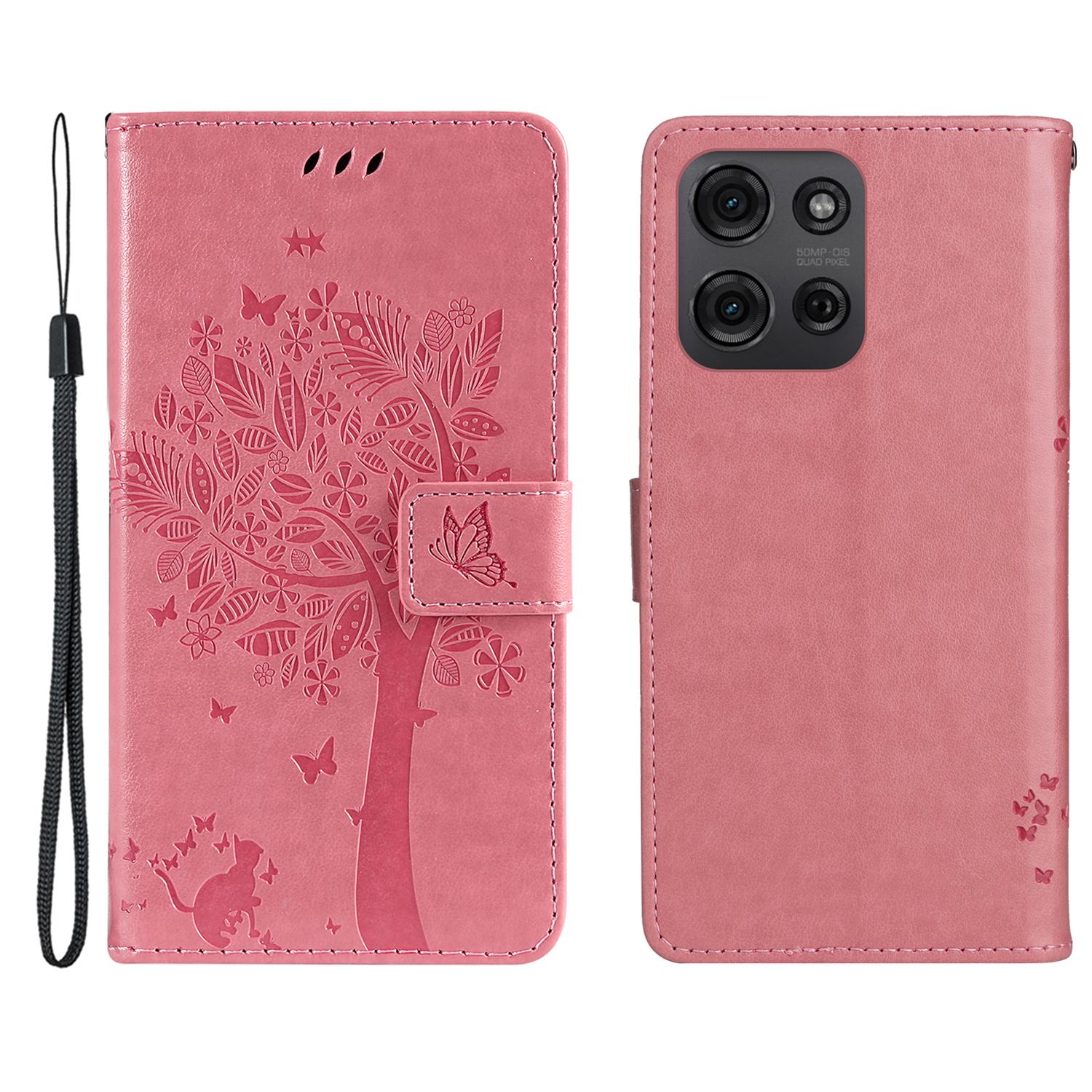 

For Motorola Moto G75 5G Phone Case with Stand Cat Tree Pattern Leather Wallet Mobile Cover G