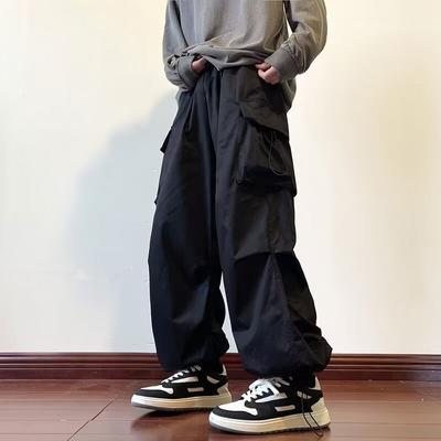 2024 Lente Zomer Mode Cargo Broeken Heren Effen Kleur Elastische Taille Wijde Pijpen Casual Heren Broeken