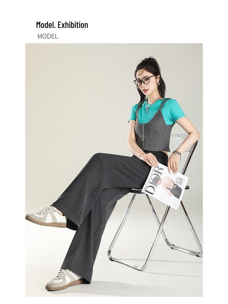 Elegant Women's Korean Style Elastic Waist Pants - Spring 2025 Collection, Narrow and Wide-Leg Casual Long Pants