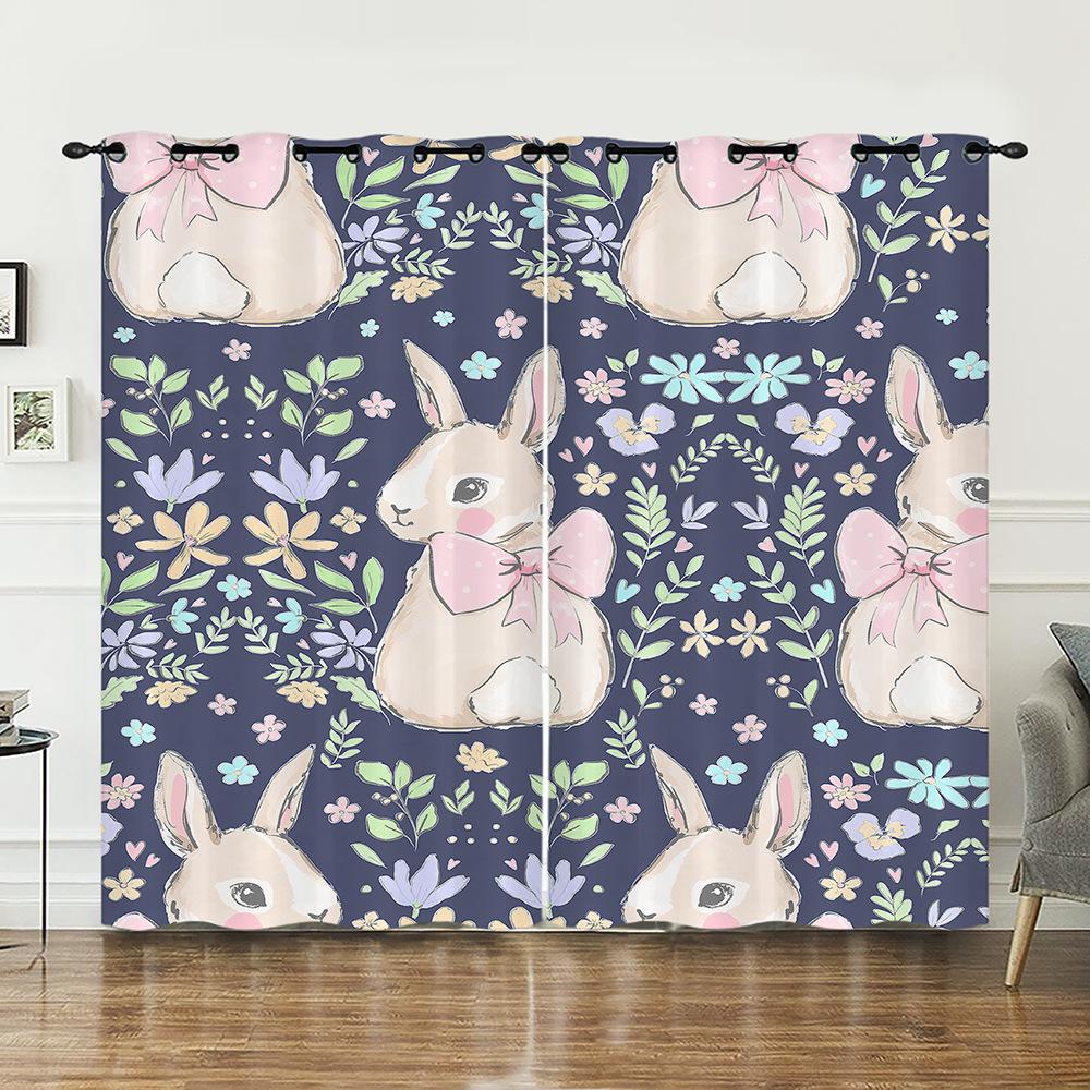 Curtain Animal Rabbit Illustration Curtain Digital Printing Blackout Curtain No Punching