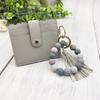 Silicone Bracelet Keychain Wallet Beaded Wristlet Credit Card Holder with Tassel Slim Card Wallet with ID
