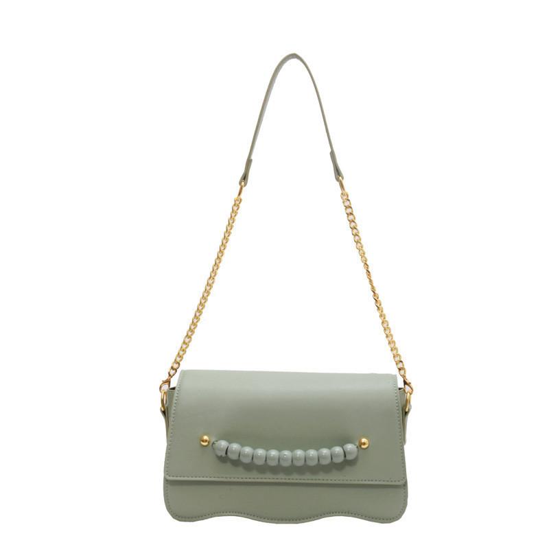 

Trendy Single Shoulder Small Square Bag With Pearl Chain зелений