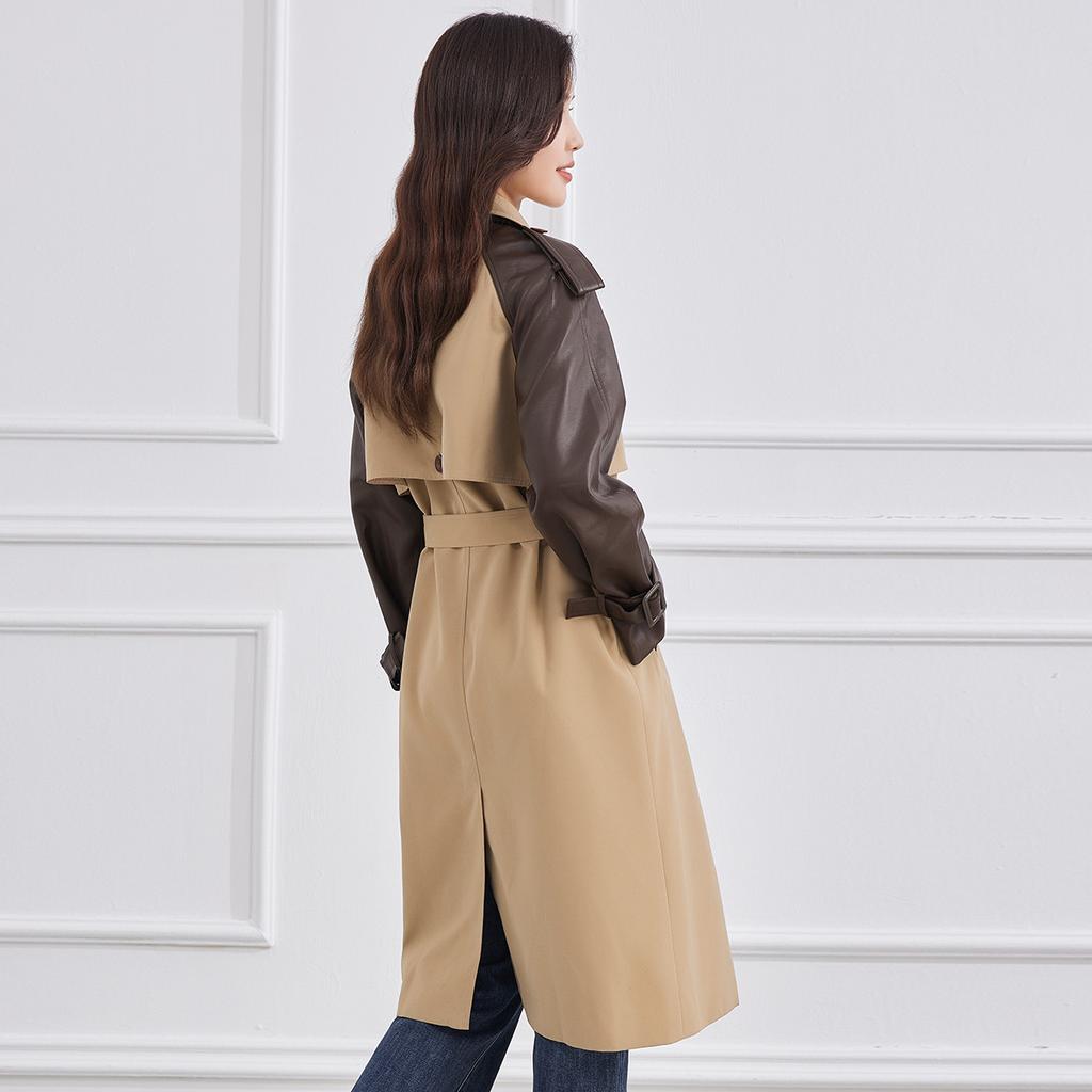 Spring Contrasting Splicing Commuter Long Women's Temperament Coat