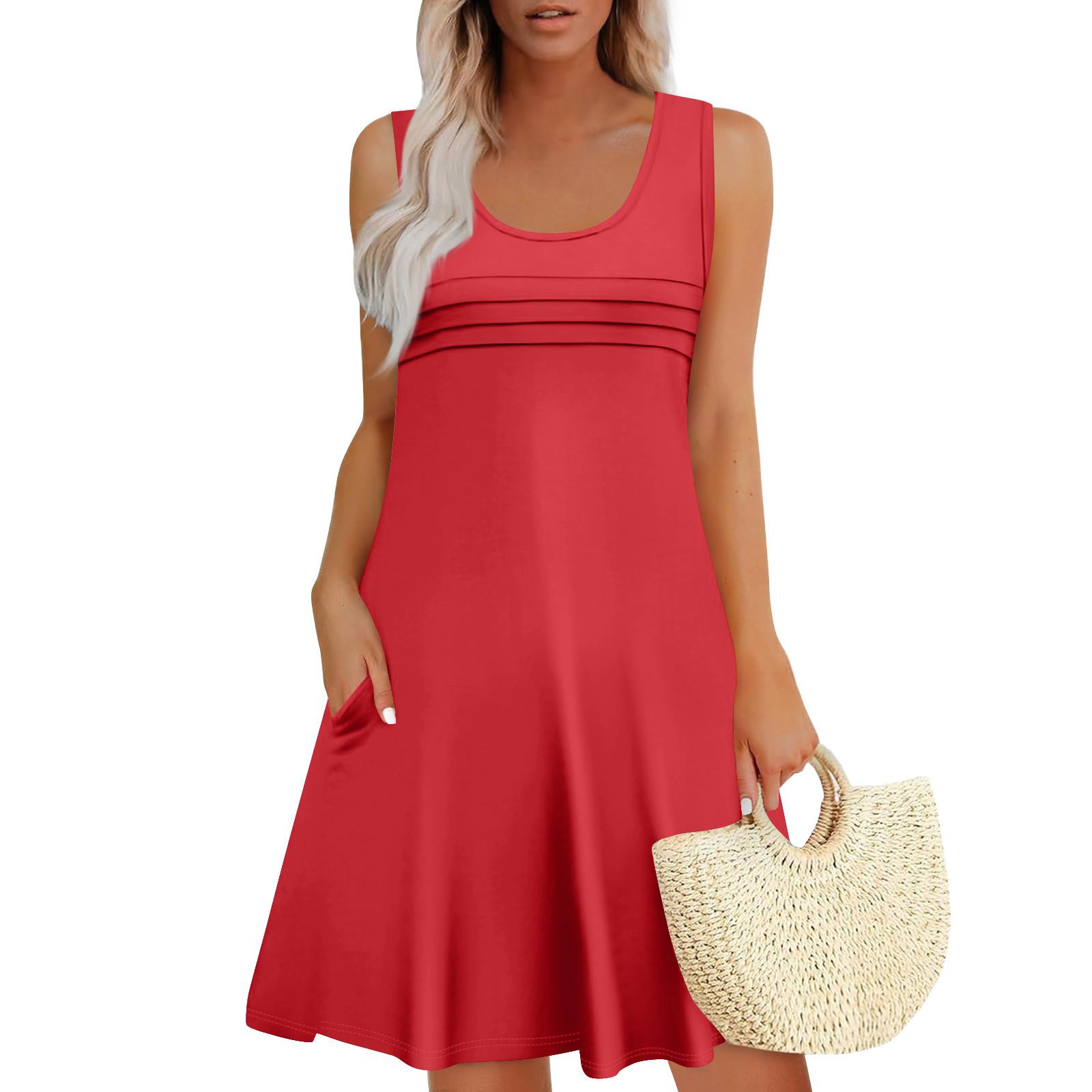 

Женские летние платья Свободные сарафаны без рукавов Платье с карманами S киноварь