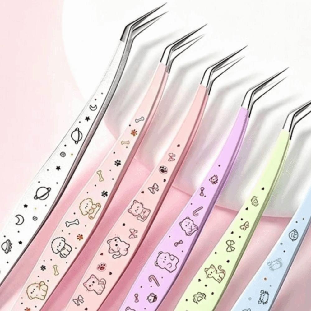 Stainless Steel Scrapbook Tweezers High Precision Anti-static Lash Extension Tweezer Cartoon Pattern False Eyelash Tweezers