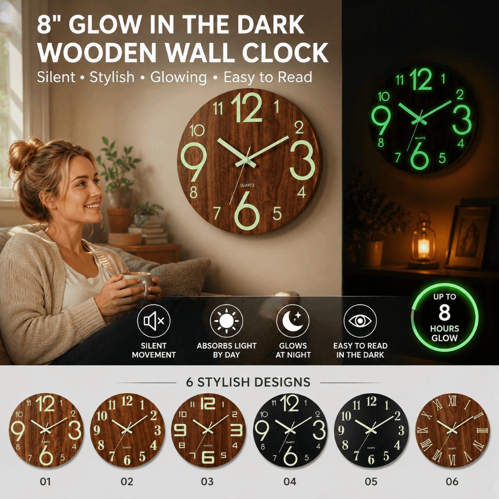 Silent Luminous Wall Clock 8 Inch Quartz Wall Clock Minimalist 3D Wall Clock Office