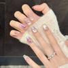Chinese Style Press-On Nails Set with Elegant Purple Floral Carved Design Reusable Handmade Nail Art Tips