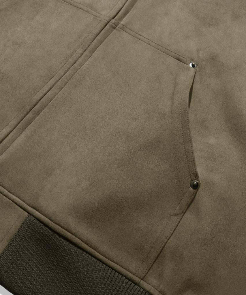 Trillion Leather Patch Suede Work Zip-Up Hoodie_Khaki