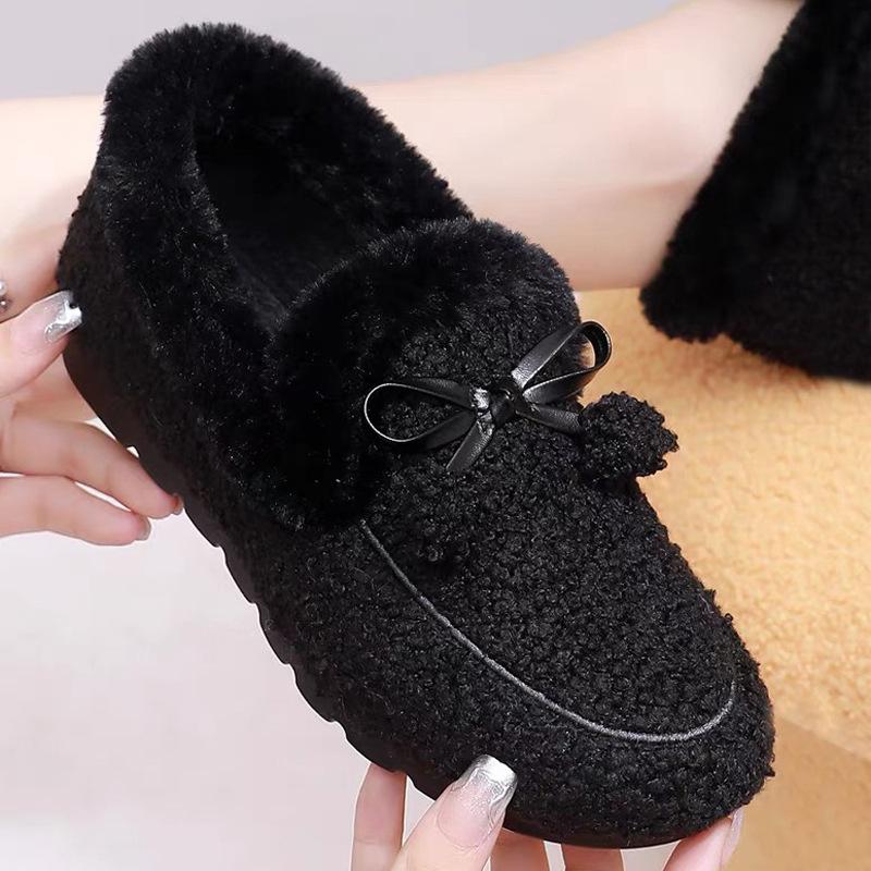 Autumn and Winter Velvet Thickened Cotton Shoes Women's Thick-soled One-pedal Shoes Versatile Home Indoor Women's Shoes