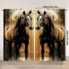 Set Of 2 Artistic Flat Printing Curtain Dual Horses Golden Image Versatile Durable Polyester Without Electricity Birthday Party Made