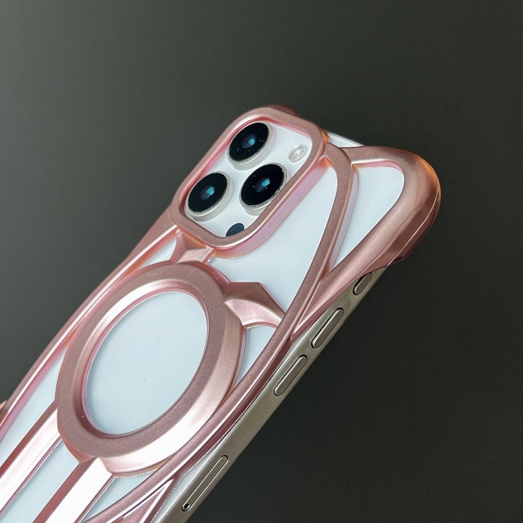 For iPhone 16 Pro Matte Case Compatible with MagSafe Frameless Electroplated Hollow Design TPU Phone Cover