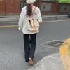 Women's Fashionable Casual Draping Knitted Wide-Leg Pants Elastic Waist Embossed Wool Mopping Trousers