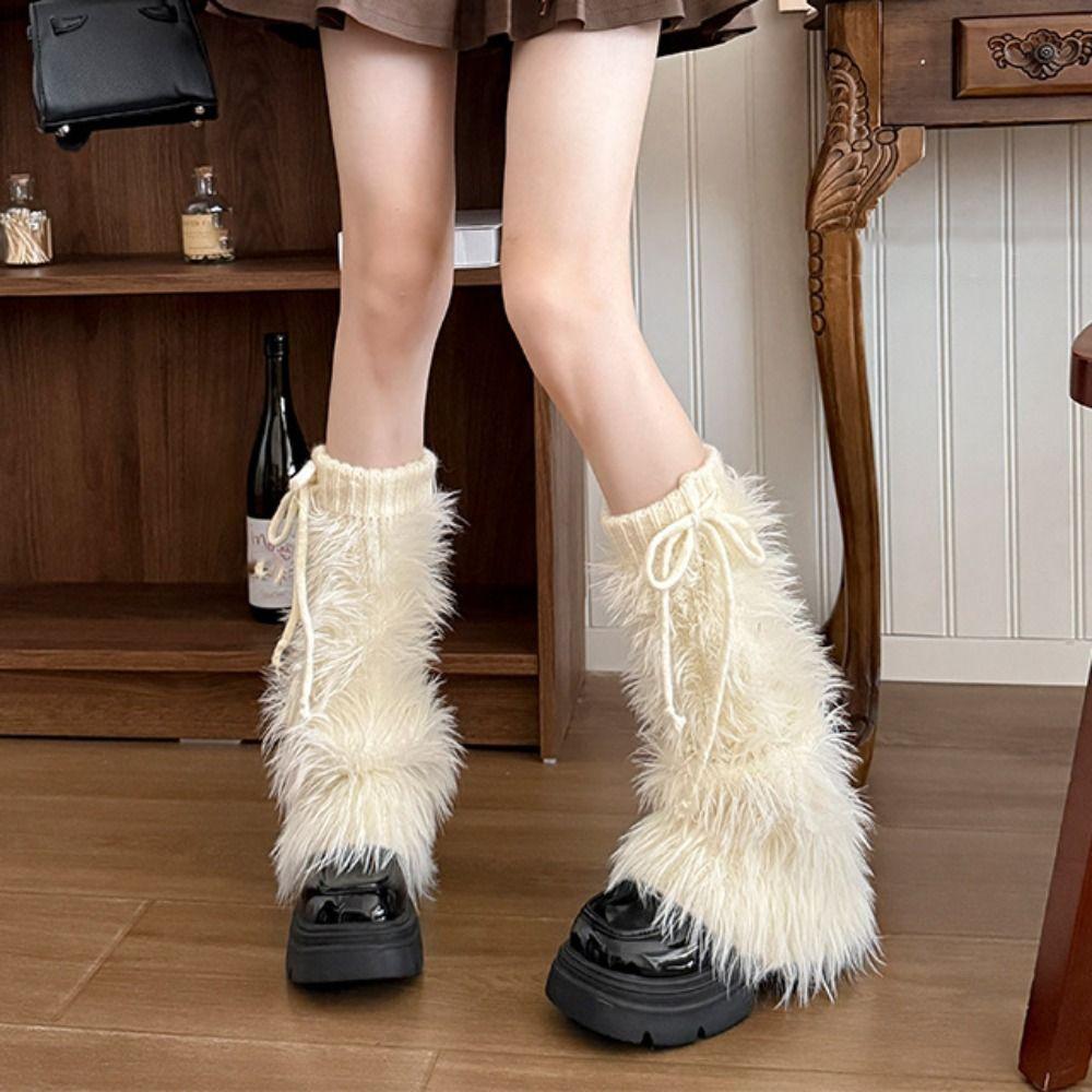 Knitted Winter Leg Warmers Y2K Plush Leg Coverings Soft Furry Leg Warmers  Accessories