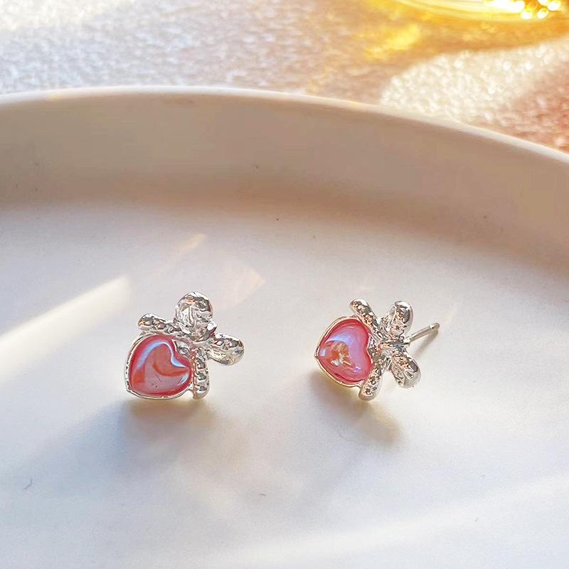 Silver Needle New Bow Stud Earrings Love Explosion Earrings Fresh and Sweet Girl Style Earrings Women