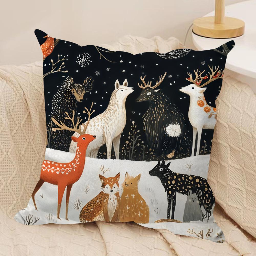 Deer Cartoon Cartoon Cute Cushion Cover Silky Short Plush Invisible Zipper Dustproof Sofa Pillow Case For Home Decor