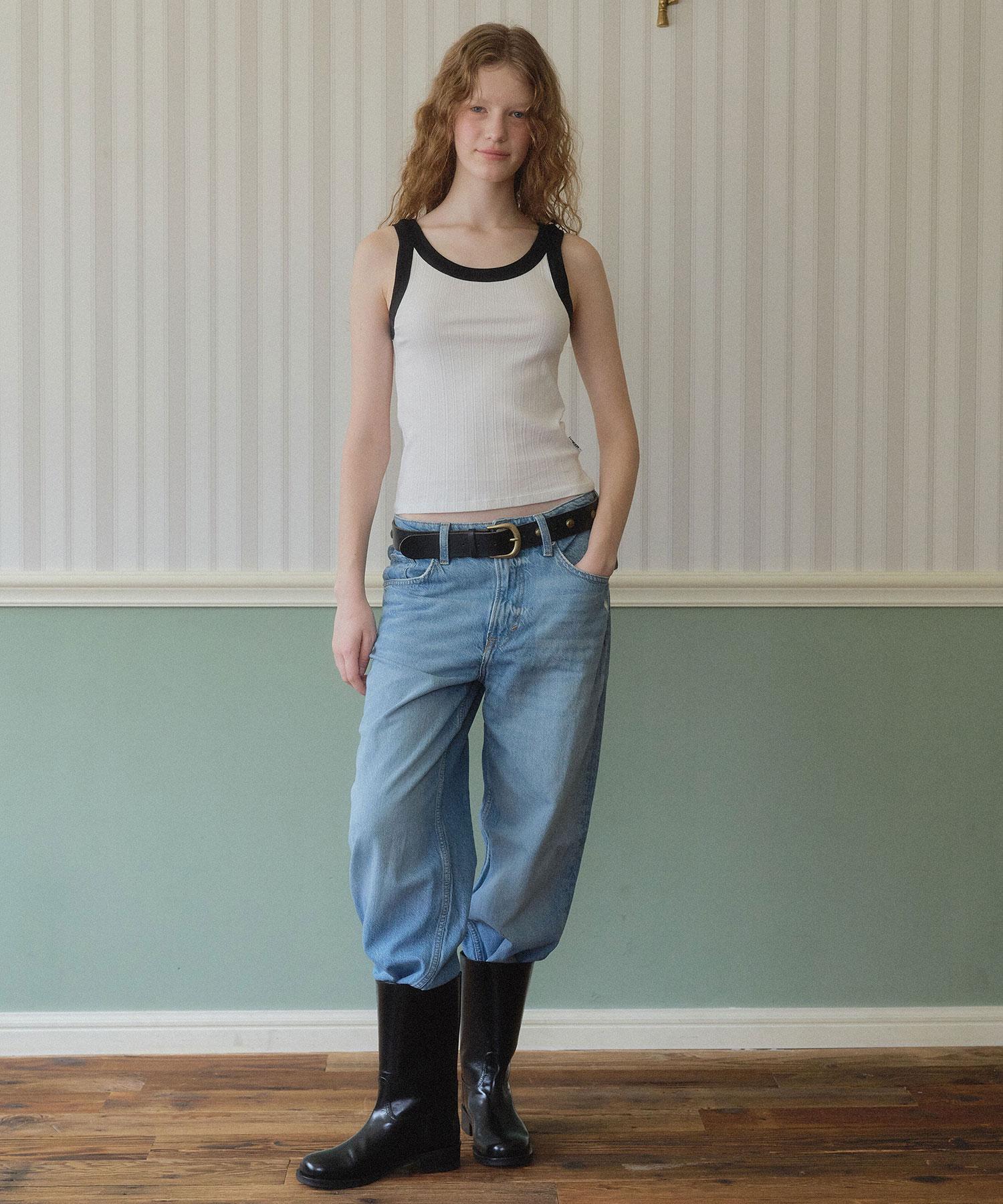 Navy Sleeveless Top (White) White
