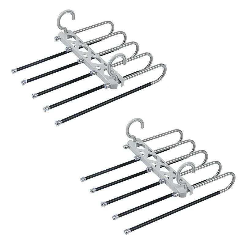 5 Layers Folding Magic Pants Hanger Stainless Steel Antislip Clothes Trousers Scarf Storage Rack Closet Wardrobe Organizers