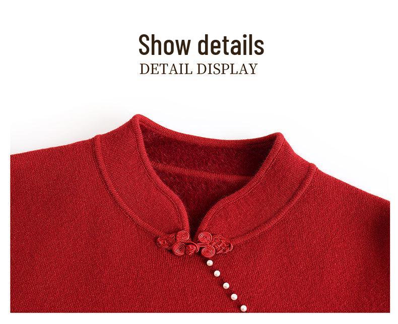 2024 Women's Plus Size Fleece-Lined Sweater for Autumn/Winter - Thick One-Piece Base Layer for Middle-Aged & Elderly Moms