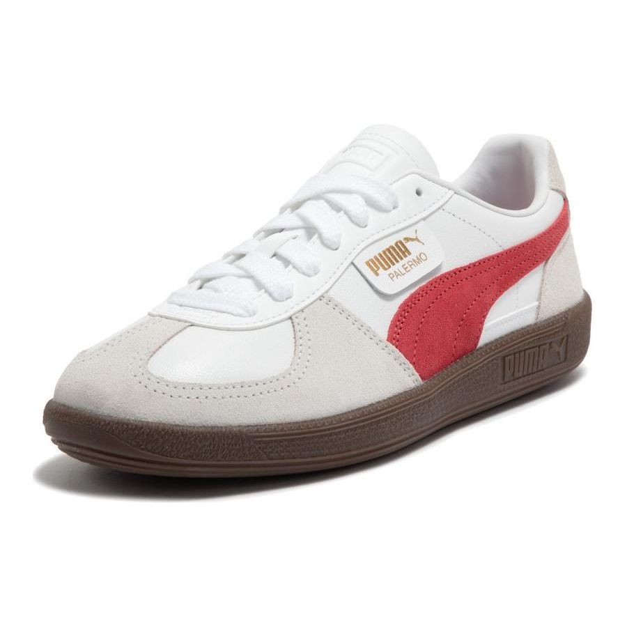 Puma Unisex White Beige Red Palermo LTH Low Top Retro Sneakers 396464-05
