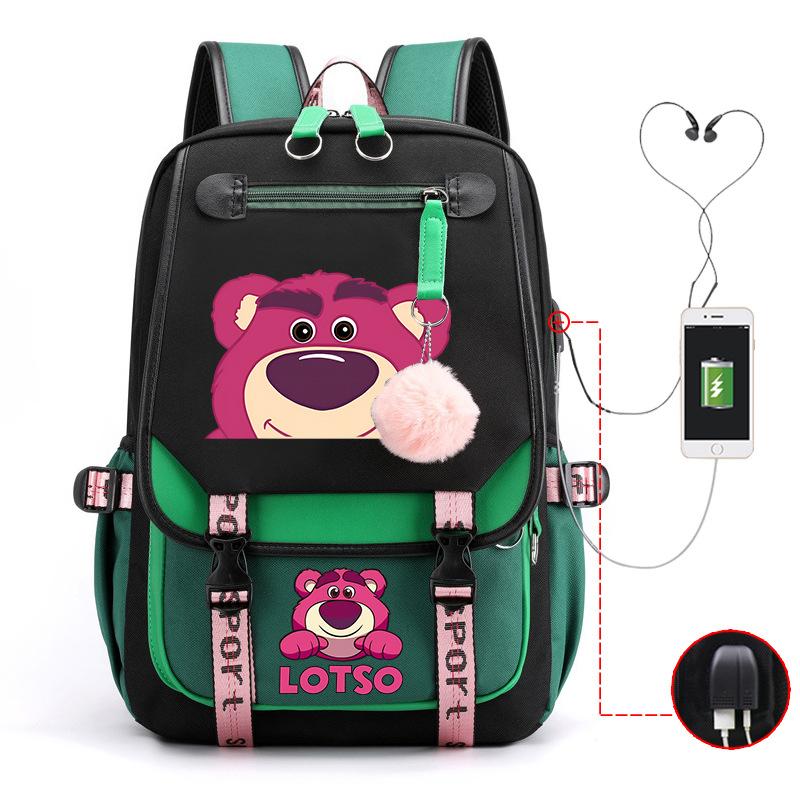 Mengmeng Xiaoqing Strawberry Bear Printing College Style Campus Primary School Student School Bag Lightweight And Large Capacity