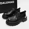 Men's British Street Style Black Leather Shoes - Metal Decor with Height Increasing Effect, Trendy & Comfortable for Urban Fashi