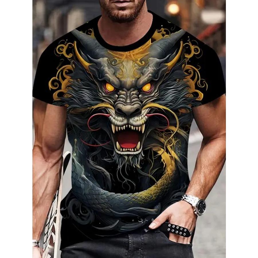 Ležérní tričko s krátkým rukávem, s potiskem, módní, nadměrné, 3D vzor, pro muže, pohodlné, letní, s kulatým výstřihem