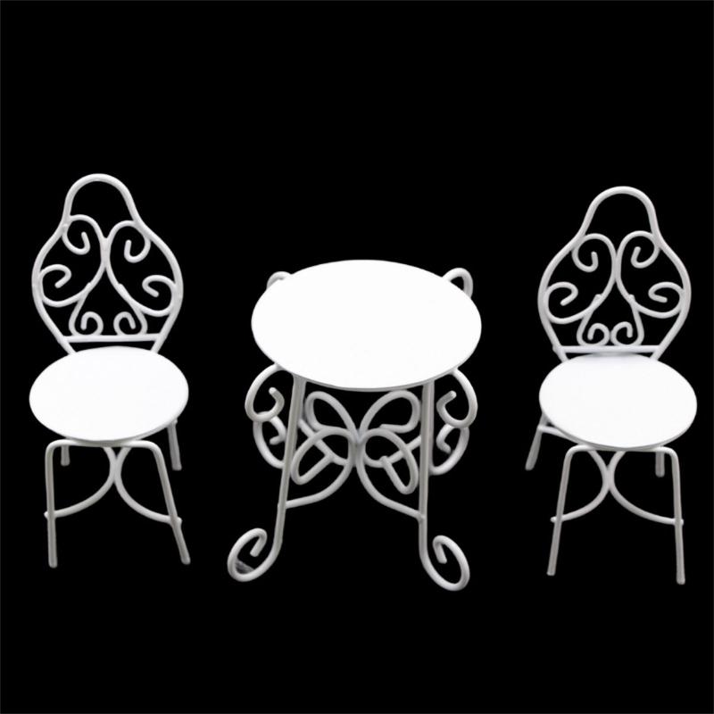 Practical Small Sturdy Metal Outdoor Furniture Set for Dollhouses Table and Chairs Garden Supplies Home Decorations